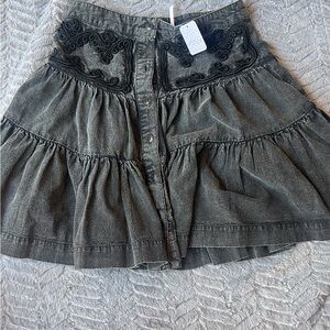 Free People Charcoal A-Line Skirt with Black Embroidery